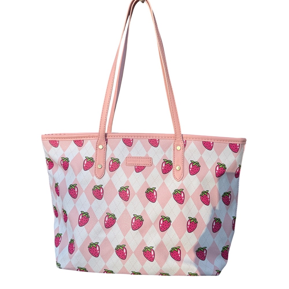 Diffrot & Bauty Strawberry Argyle Tote Bag Pink White Kawaii Shoulder Bag
